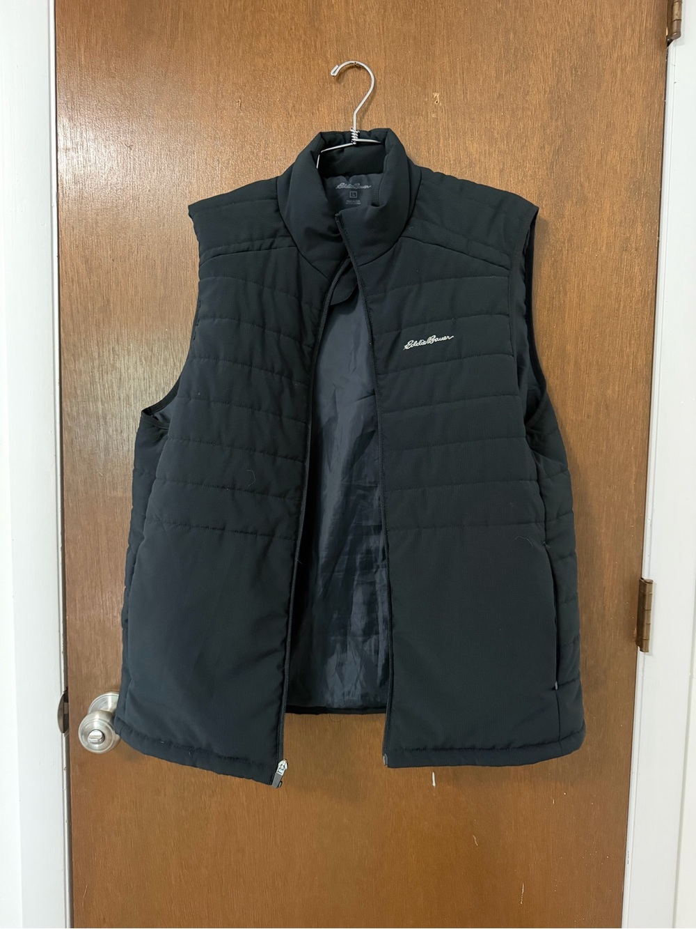 Eddie Bauer Men's Black Quilted Vest with Stand Collar